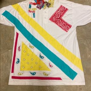 GENUINE THREADZ  M L WHITE WITH YELLOW AQUA HOT PINK COLORS